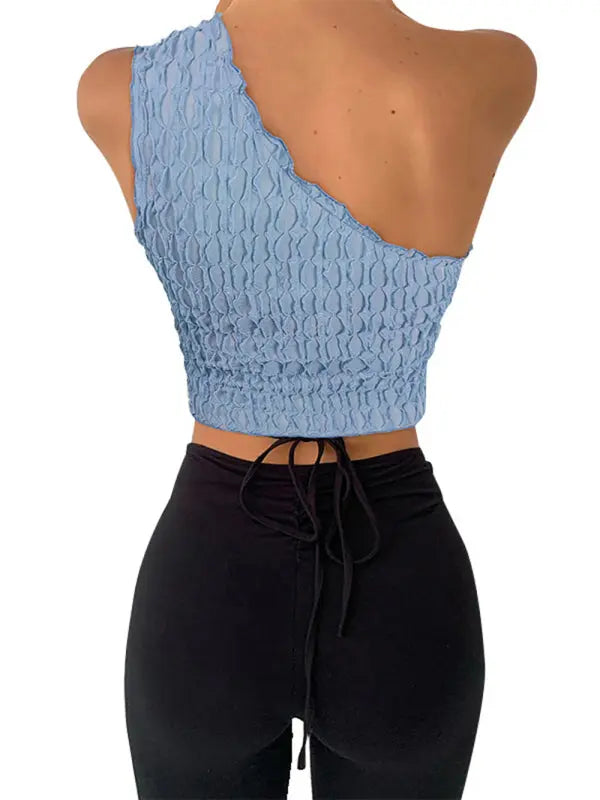 Blue Zone Planet | Electra's Solid Color Textured One Shoulder Tank Top BLUE ZONE PLANET