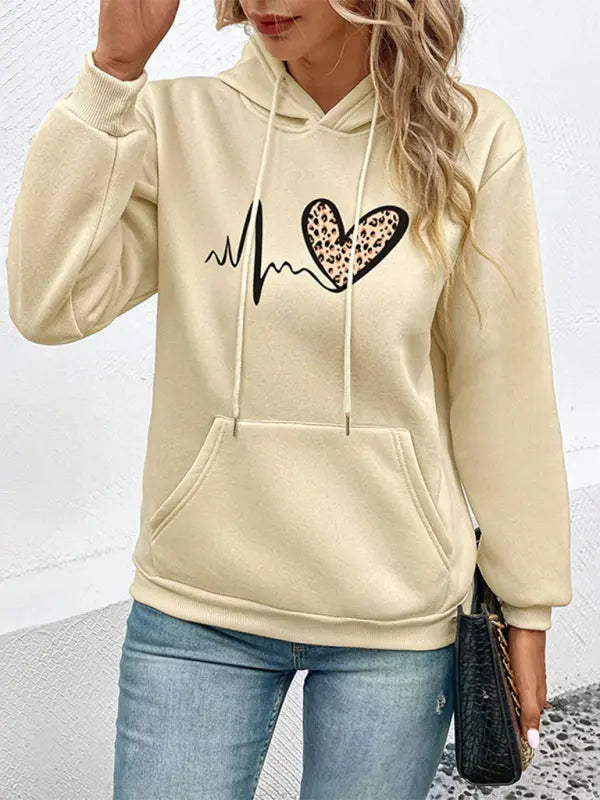 Blue Zone Planet | Ember's Love Leopard Casual Print Hooded Sweatshirt kakaclo