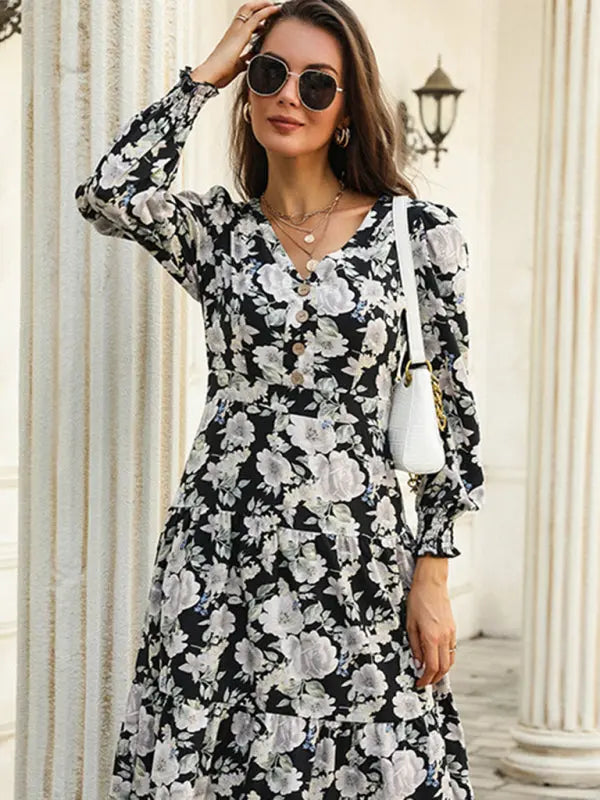 Blue Zone Planet | Emily's Floral Print V-Neck Long-Sleeved Mini Dress BLUE ZONE PLANET