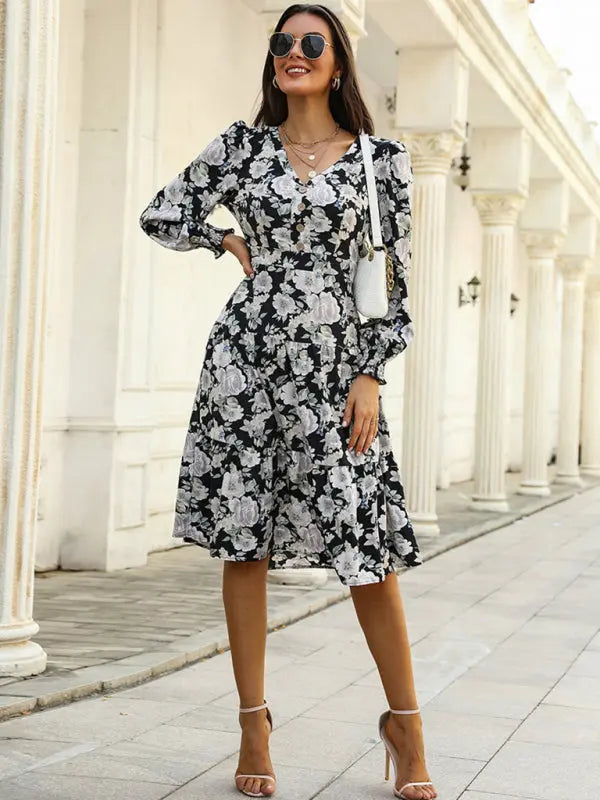 Blue Zone Planet | Emily's Floral Print V-Neck Long-Sleeved Mini Dress BLUE ZONE PLANET
