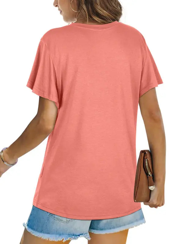 Blue Zone Planet | Explosive round neck solid color hem kink short-sleeved T-shirt BLUE ZONE PLANET
