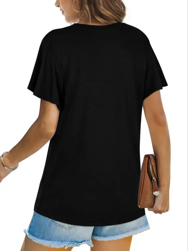 Blue Zone Planet | Explosive round neck solid color hem kink short-sleeved T-shirt BLUE ZONE PLANET