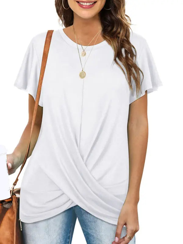 Blue Zone Planet | Explosive round neck solid color hem kink short-sleeved T-shirt BLUE ZONE PLANET