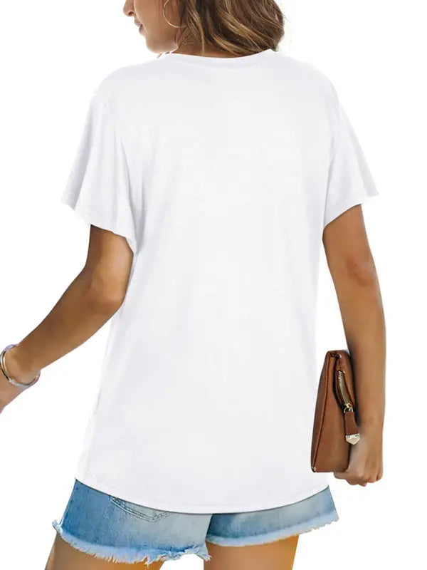 Blue Zone Planet | Explosive round neck solid color hem kink short-sleeved T-shirt BLUE ZONE PLANET