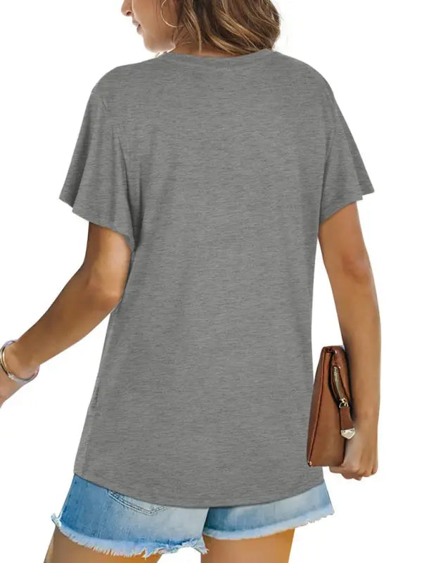 Blue Zone Planet | Explosive round neck solid color hem kink short-sleeved T-shirt BLUE ZONE PLANET
