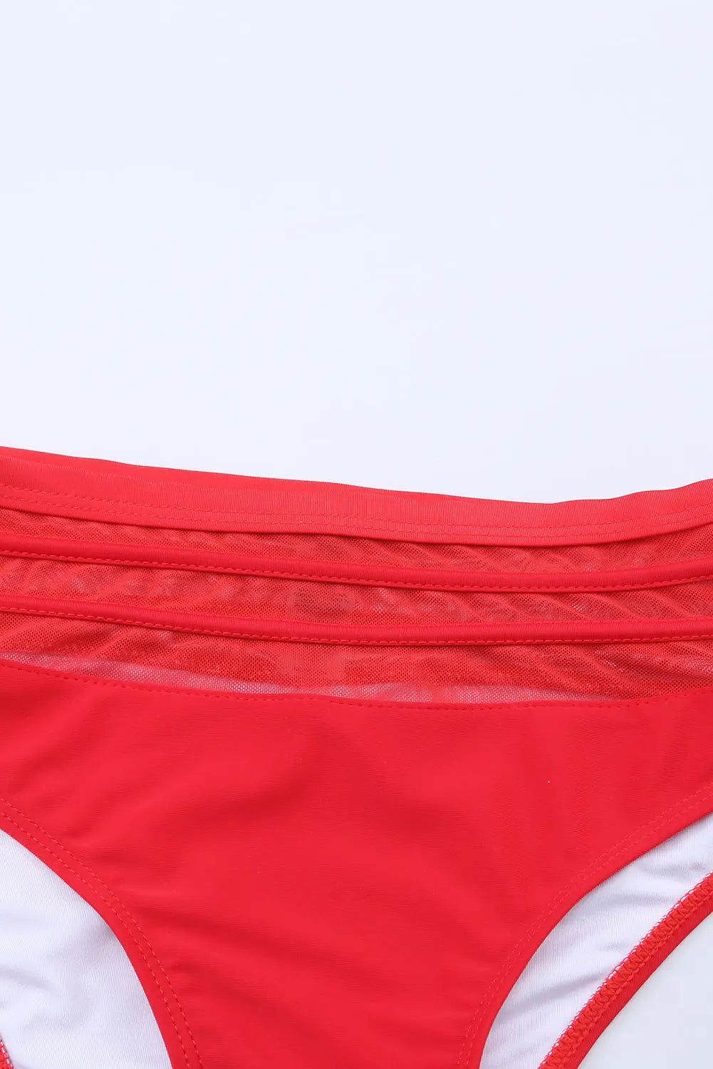 Blue Zone Planet | Fiery Red Scalloped Criss Cross High Waist Bikini Blue Zone Planet
