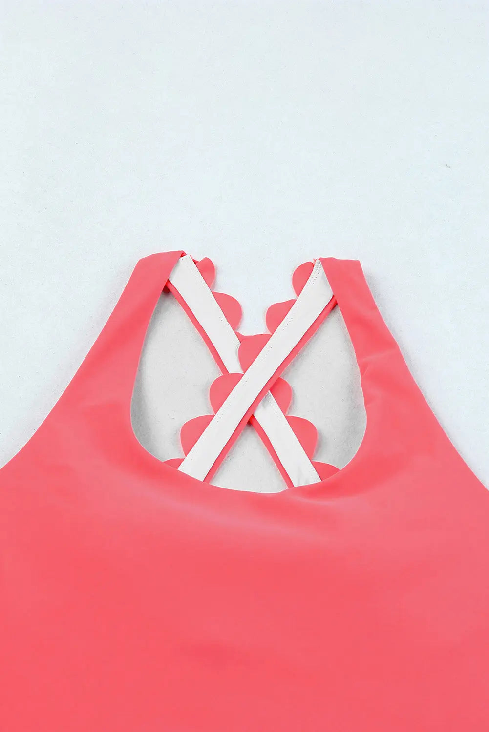 Blue Zone Planet | Fiery Red Scalloped Criss Cross High Waist Bikini Blue Zone Planet