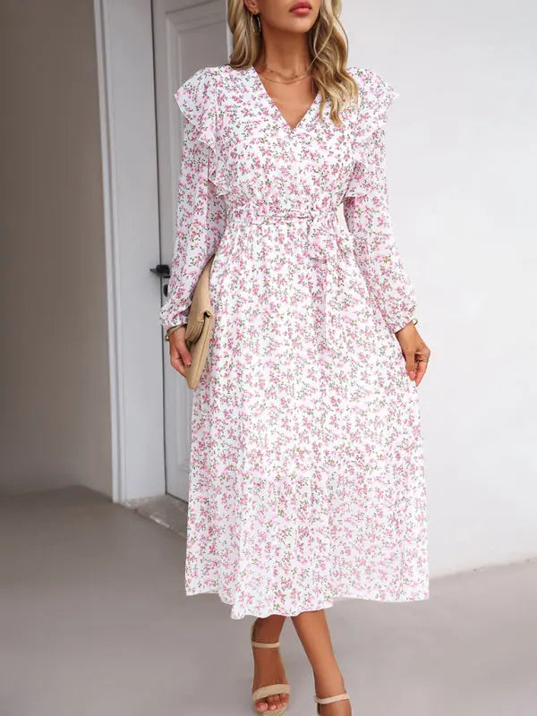 Blue Zone Planet | Floral V-neck Long Sleeve Dress BLUE ZONE PLANET