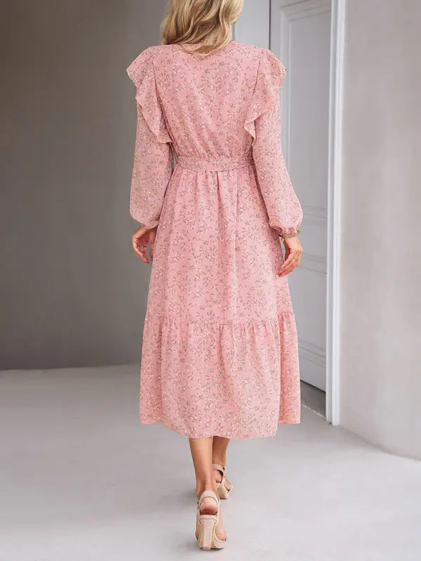 Blue Zone Planet | Floral V-neck Long Sleeve Dress BLUE ZONE PLANET