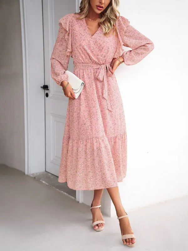 Blue Zone Planet | Floral V-neck Long Sleeve Dress BLUE ZONE PLANET
