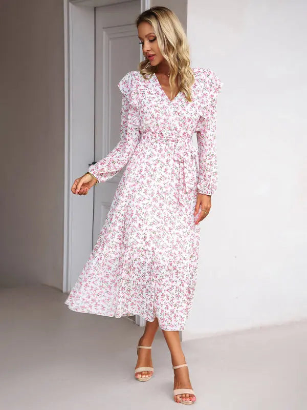Blue Zone Planet | Floral V-neck Long Sleeve Dress BLUE ZONE PLANET