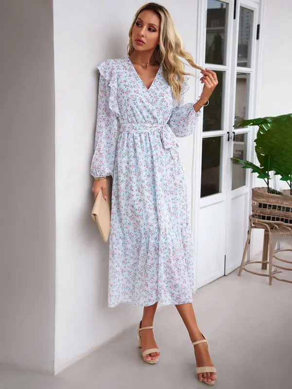 Blue Zone Planet | Floral V-neck Long Sleeve Dress BLUE ZONE PLANET
