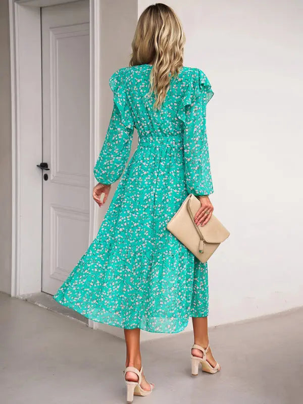 Blue Zone Planet | Floral V-neck Long Sleeve Dress BLUE ZONE PLANET