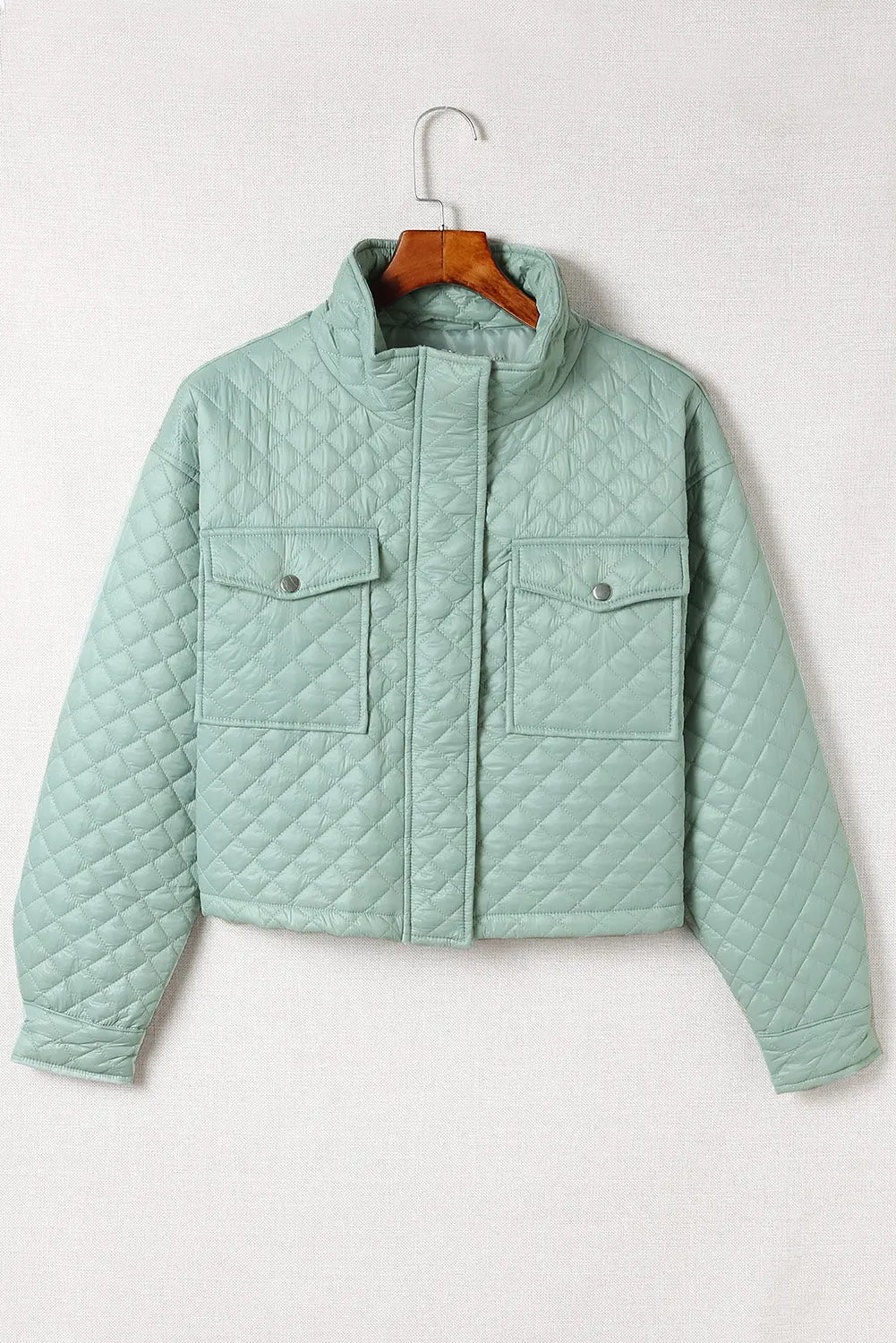 Blue Zone Planet | Green Quilted Pocketed Zip-up Cropped Jacket Blue Zone Planet