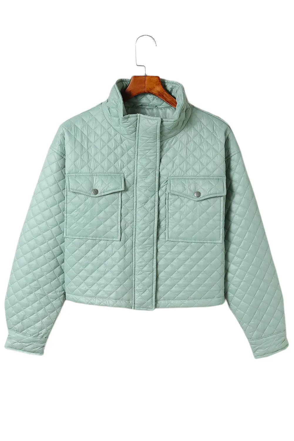 Blue Zone Planet | Green Quilted Pocketed Zip-up Cropped Jacket Blue Zone Planet