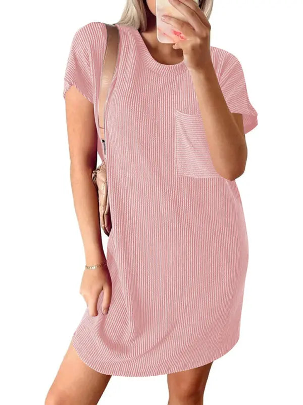 Blue Zone Planet |  Hazel's contrasting wavy striped short-sleeved pocket knee-high dress BLUE ZONE PLANET
