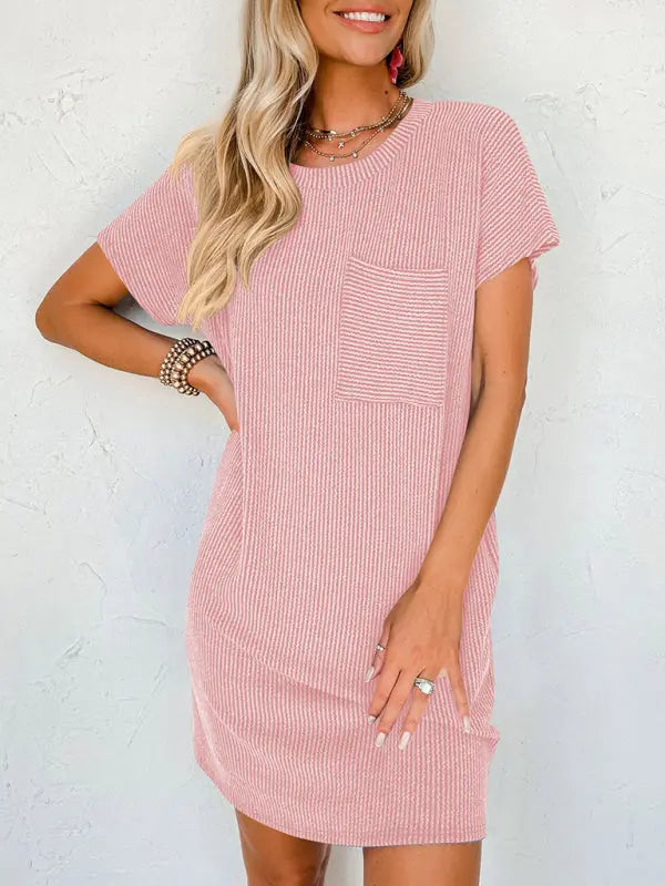 Blue Zone Planet |  Hazel's contrasting wavy striped short-sleeved pocket knee-high dress BLUE ZONE PLANET