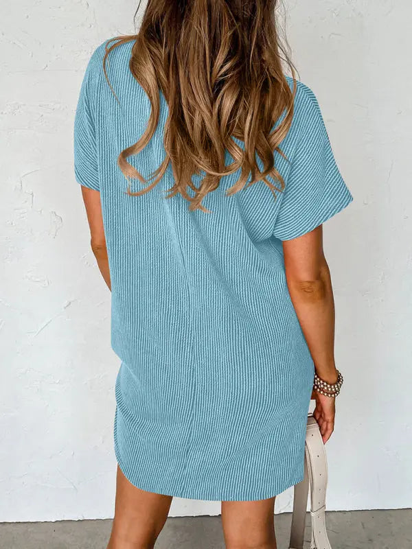 Blue Zone Planet |  Hazel's contrasting wavy striped short-sleeved pocket knee-high dress BLUE ZONE PLANET