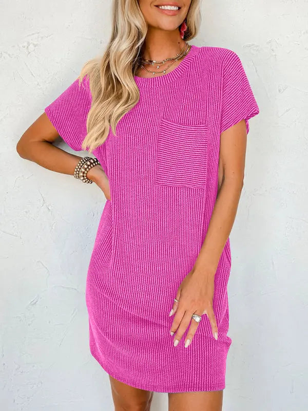 Blue Zone Planet |  Hazel's contrasting wavy striped short-sleeved pocket knee-high dress BLUE ZONE PLANET