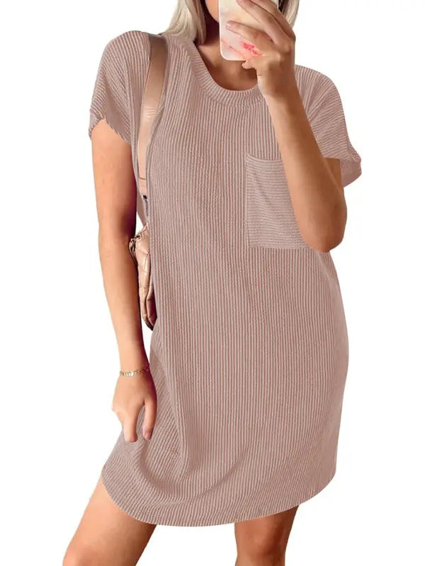 Blue Zone Planet |  Hazel's contrasting wavy striped short-sleeved pocket knee-high dress BLUE ZONE PLANET