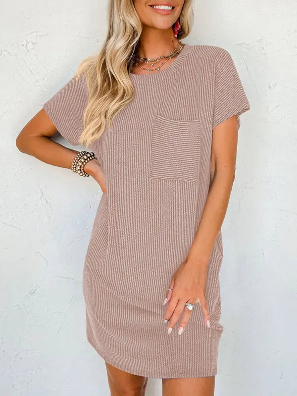 Blue Zone Planet | Hazel's contrasting wavy striped short-sleeved pocket knee-high dress BLUE ZONE PLANET