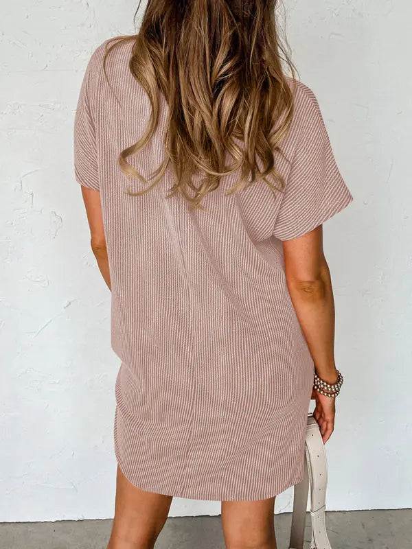 Blue Zone Planet |  Hazel's contrasting wavy striped short-sleeved pocket knee-high dress BLUE ZONE PLANET