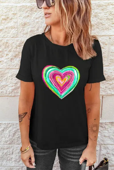Blue Zone Planet | Heart Round Neck Short Sleeve T-Shirt BLUE ZONE PLANET