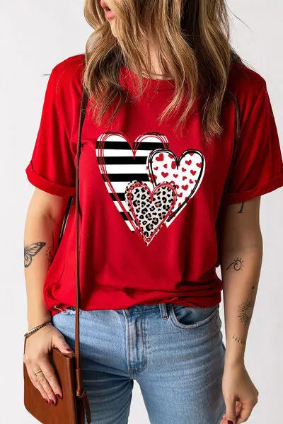 Blue Zone Planet | Heart Round Neck Short Sleeve T-Shirt BLUE ZONE PLANET