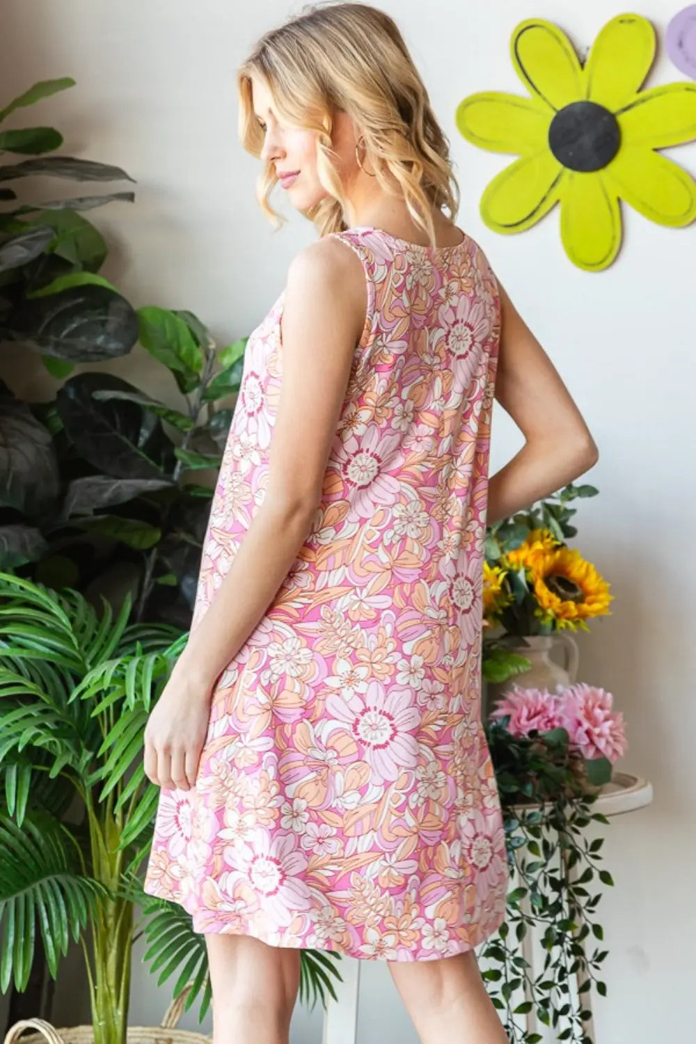 Blue Zone Planet | Heimish Full Size Floral V-Neck Tank Dress with Pockets BLUE ZONE PLANET