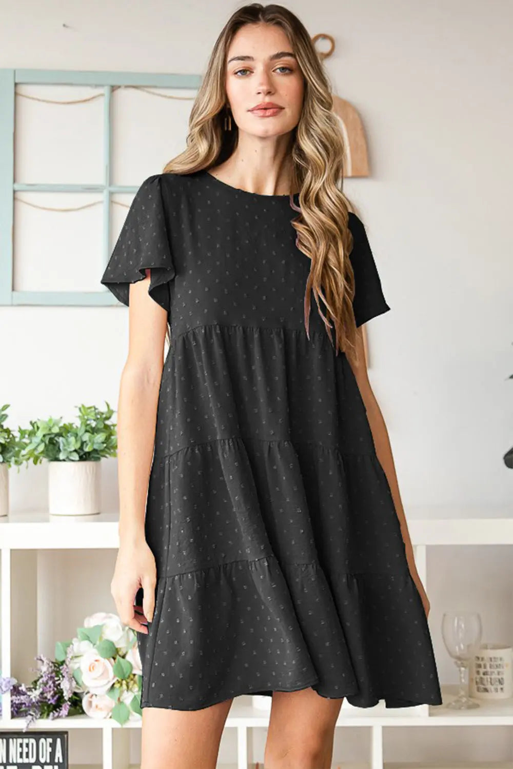 Blue Zone Planet | Heimish Swiss Dot Short Sleeve Tiered Dress BLUE ZONE PLANET