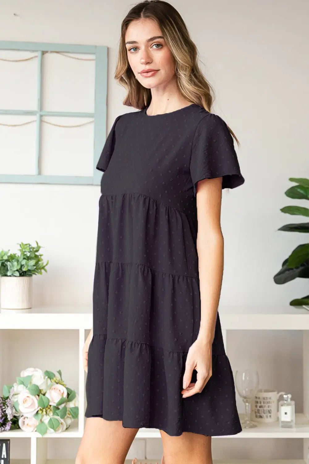 Blue Zone Planet | Heimish Swiss Dot Short Sleeve Tiered Dress BLUE ZONE PLANET