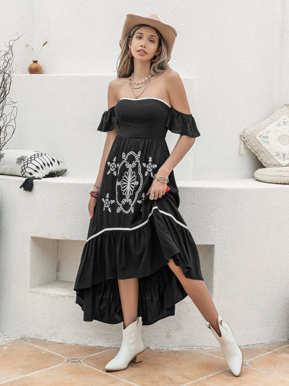 Blue Zone Planet | High-Low Off-Shoulder Dress BLUE ZONE PLANET