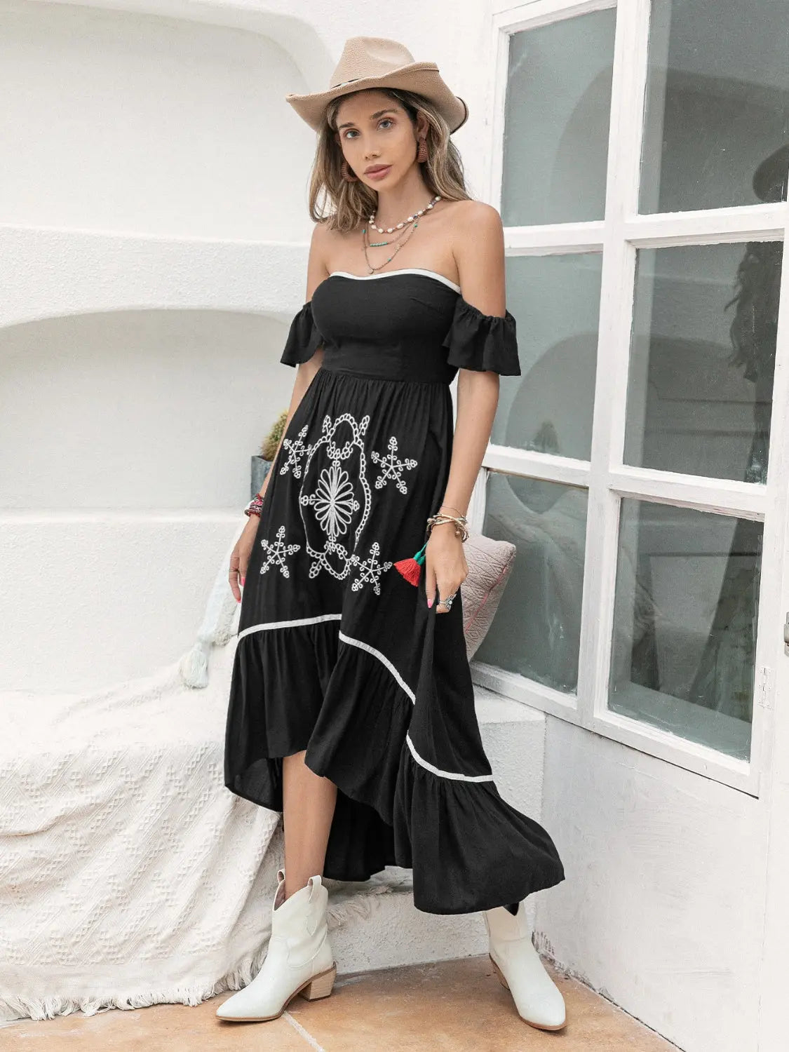 Blue Zone Planet | High-Low Off-Shoulder Dress BLUE ZONE PLANET