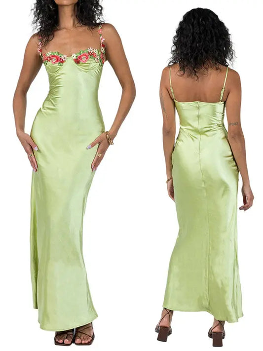 Blue Zone Planet |   Isabella's Embroidered Lace Camisole Solid Color Long Dress BLUE ZONE PLANET