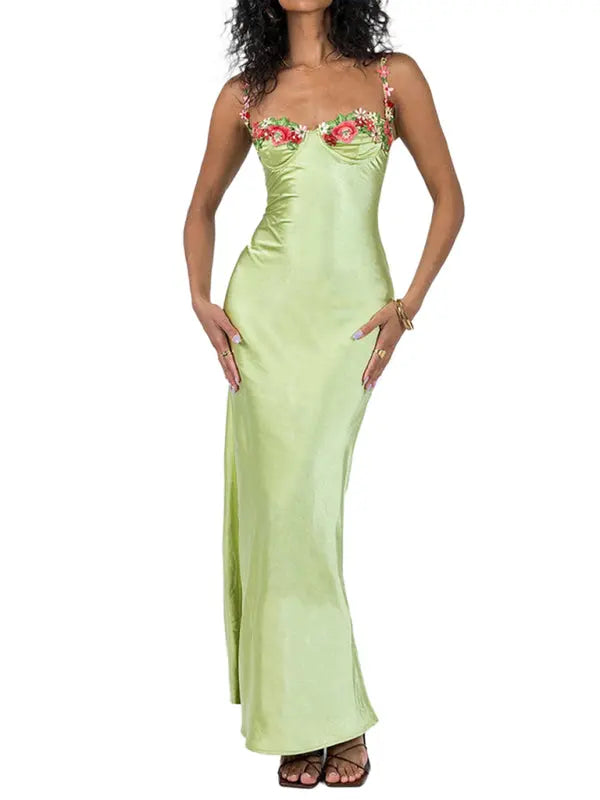 Blue Zone Planet |   Isabella's Embroidered Lace Camisole Solid Color Long Dress BLUE ZONE PLANET