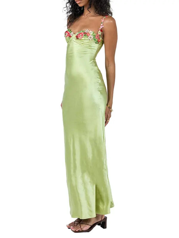 Blue Zone Planet |   Isabella's Embroidered Lace Camisole Solid Color Long Dress BLUE ZONE PLANET
