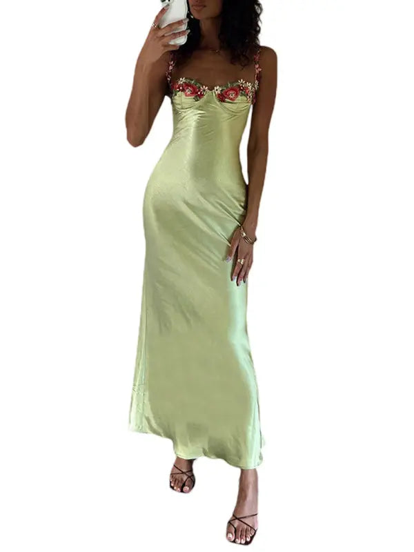Blue Zone Planet |   Isabella's Embroidered Lace Camisole Solid Color Long Dress BLUE ZONE PLANET