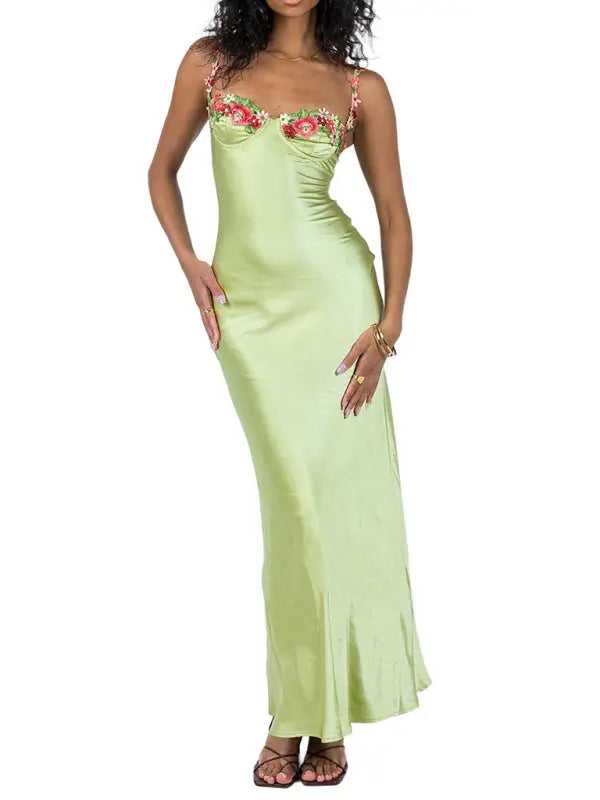 Blue Zone Planet |   Isabella's Embroidered Lace Camisole Solid Color Long Dress BLUE ZONE PLANET