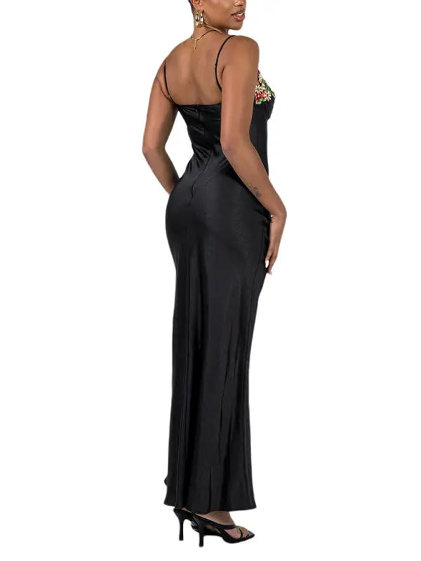 Blue Zone Planet |   Isabella's Embroidered Lace Camisole Solid Color Long Dress BLUE ZONE PLANET