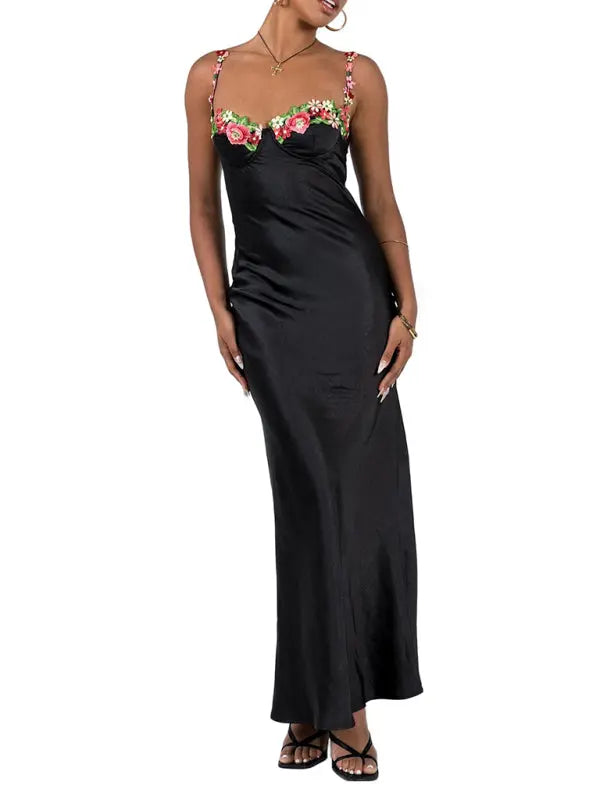 Blue Zone Planet |   Isabella's Embroidered Lace Camisole Solid Color Long Dress BLUE ZONE PLANET