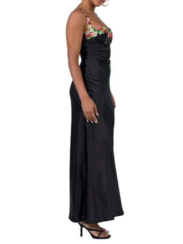 Blue Zone Planet |   Isabella's Embroidered Lace Camisole Solid Color Long Dress BLUE ZONE PLANET