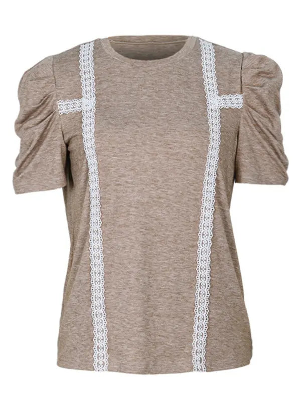 Blue Zone Planet | Lace Spliced Puff Sleeve T-Shirt BLUE ZONE PLANET
