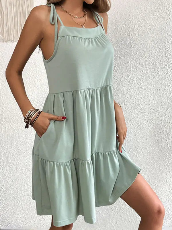 Blue Zone Planet | Lace-up Panel Skirt Bow Sling Backless Dress BLUE ZONE PLANET