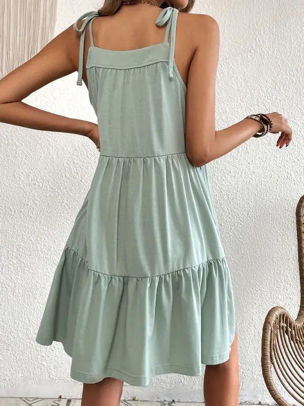 Blue Zone Planet | Lace-up Panel Skirt Bow Sling Backless Dress BLUE ZONE PLANET