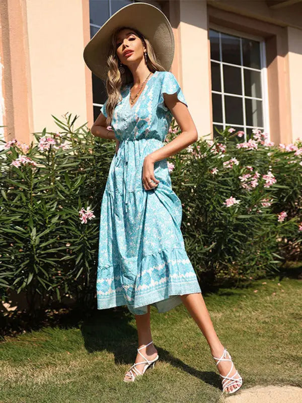 Blue Zone Planet | Ladies Vacation Slim Midi Floral Dress BLUE ZONE PLANET