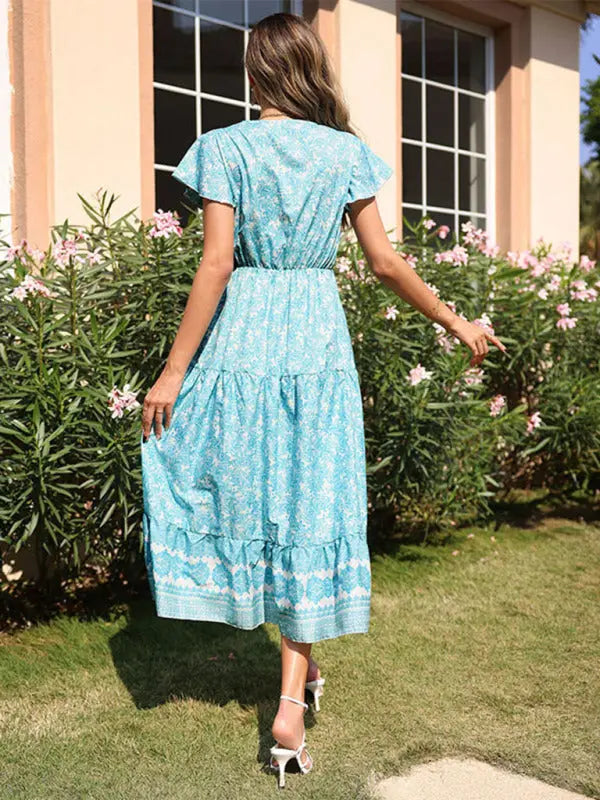 Blue Zone Planet | Ladies Vacation Slim Midi Floral Dress BLUE ZONE PLANET