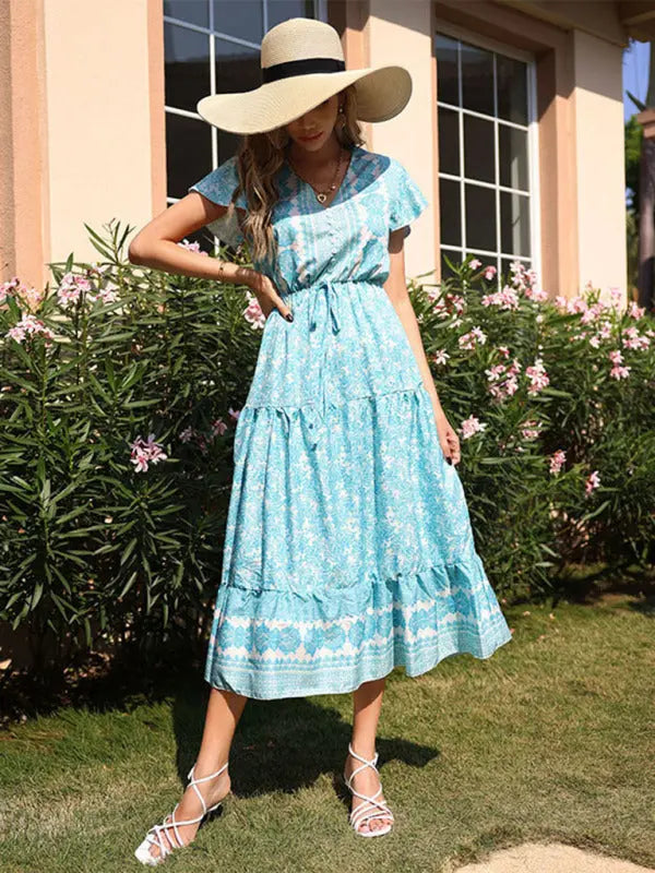 Blue Zone Planet | Ladies Vacation Slim Midi Floral Dress BLUE ZONE PLANET