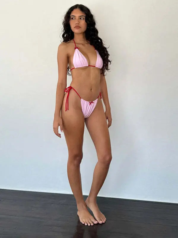 Blue Zone Planet |  Lilly's Solid Color Bow Tie Bikini Swimsuit BLUE ZONE PLANET