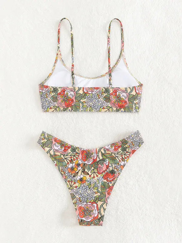 Blue Zone Planet | Lily's Retro Print Holiday Tube Top High-Waist Bikini BLUE ZONE PLANET