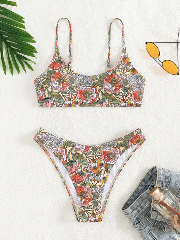 Blue Zone Planet | Lily's Retro Print Holiday Tube Top High-Waist Bikini BLUE ZONE PLANET